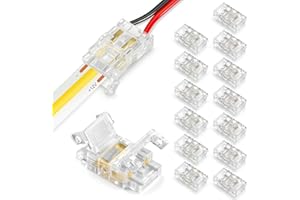 RESHAKE 15 Pack LED Strip Connectors 2 Pin 8mm Solderless, Transparent Led Light Connectors Gapless, Strip to Wire LED Connec