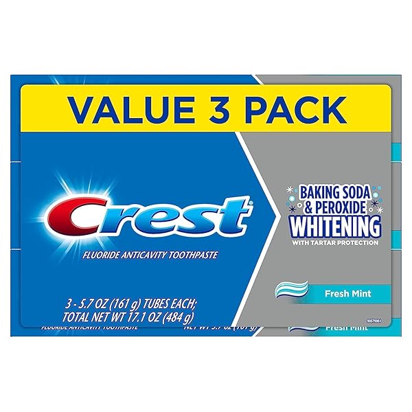 CREST CAVITY AND TARTAR PROTECTION TOOTHPASTE, WHITENING BAKING SODA & PEROXIDE, (3 COUNT OF 5.7 TUBES EACH), 17.1 OUNCE