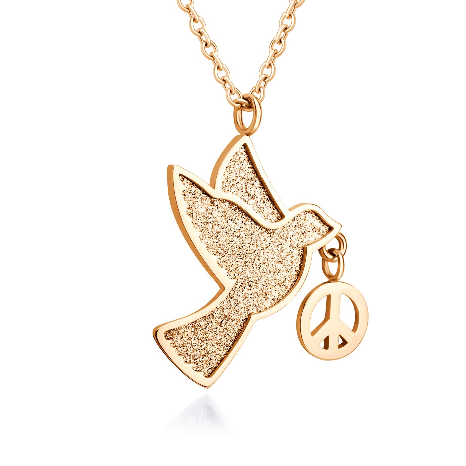 555Jewelry Stainless Steel Trendy Sparkly Dove Necklace, & Peace Dove Necklace for Women & Ladies, Bird Pendants for Women, Dainty Dove Jewelry, Peace Charm Necklace, Rose Gold, 16 Inch