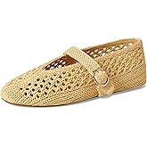 SUIARA Woven Ballet Flats Women Mesh Raffia Flats Round Toe Mary Janes Comfortable Ballerina Flat Shoes