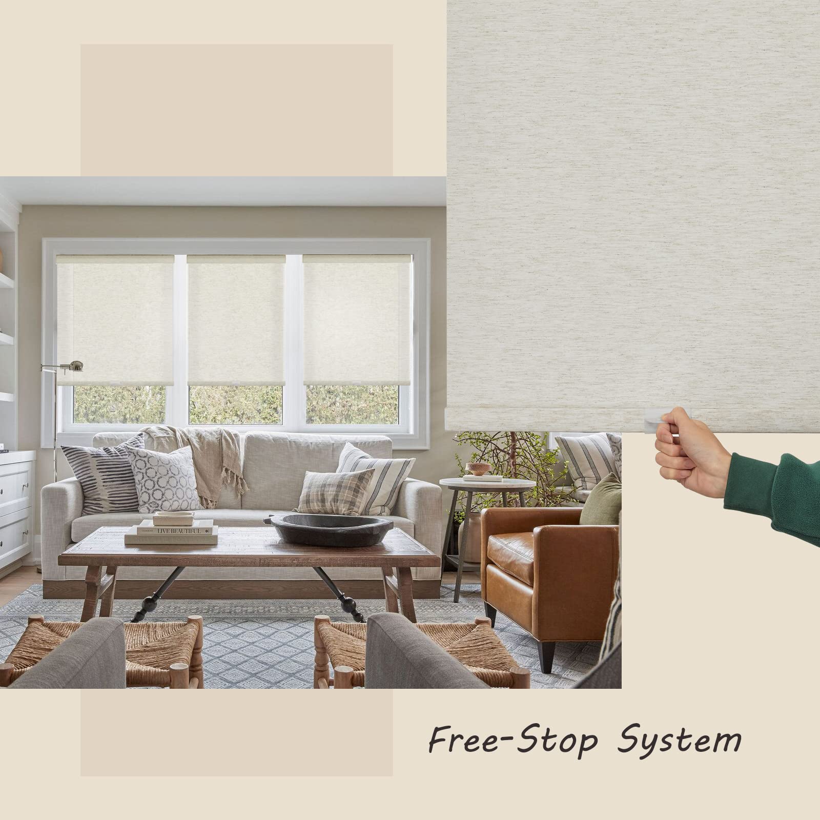 Persilux Free-Stop Cordless Window Shades for