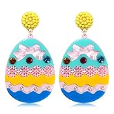 Easter Beaded Earrings for Women Boho Hypoallergenic Handmade Bunny Dangling Earrings Rainbow Egg Dangle Earrings Cute Pom Pom Pearl Beads Rabbit Easter Jewelry