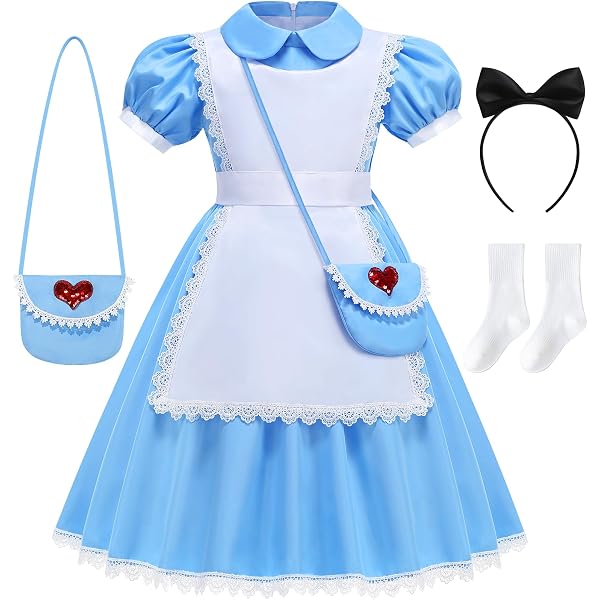 Amazon.com: Irtysh Girl Blue Dress White Apron Halloween Cosplay Costume  With Bow Hair Band Stockings Set(110) : Clothing, Shoes & Jewelry