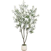 Nearly Natural 7 ft Artificial Olive Tree in White Planter | Artificial Olive Tree, Realistic Olives, White Planter Included, for Living Room Corner and Home Decor