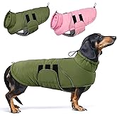 ASENKU Extra Warm Dog Coat - Winter Jacket with Fleece, Reflective Adjustable for Medium Dogs, Dachshund Clothes (Green, M)