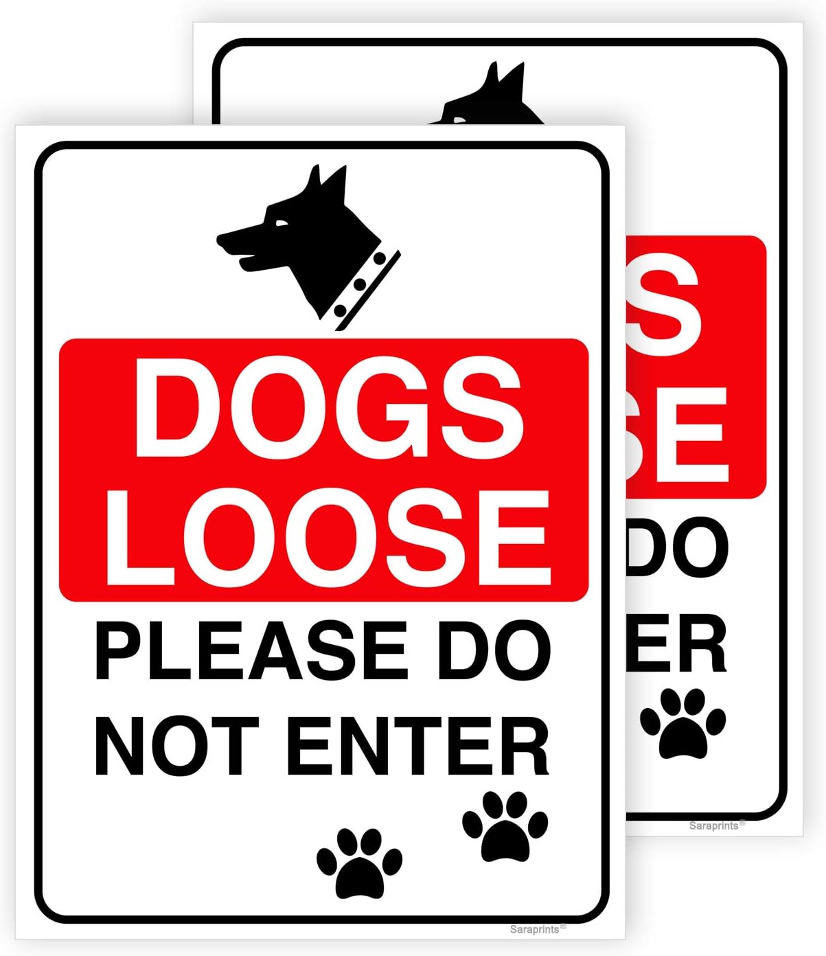 Pack of 2 Do Not Enter Dog Loose Sign Self adhesive Waterproof Vinyl Beware the Dog Sign 150mmx200mm V1140