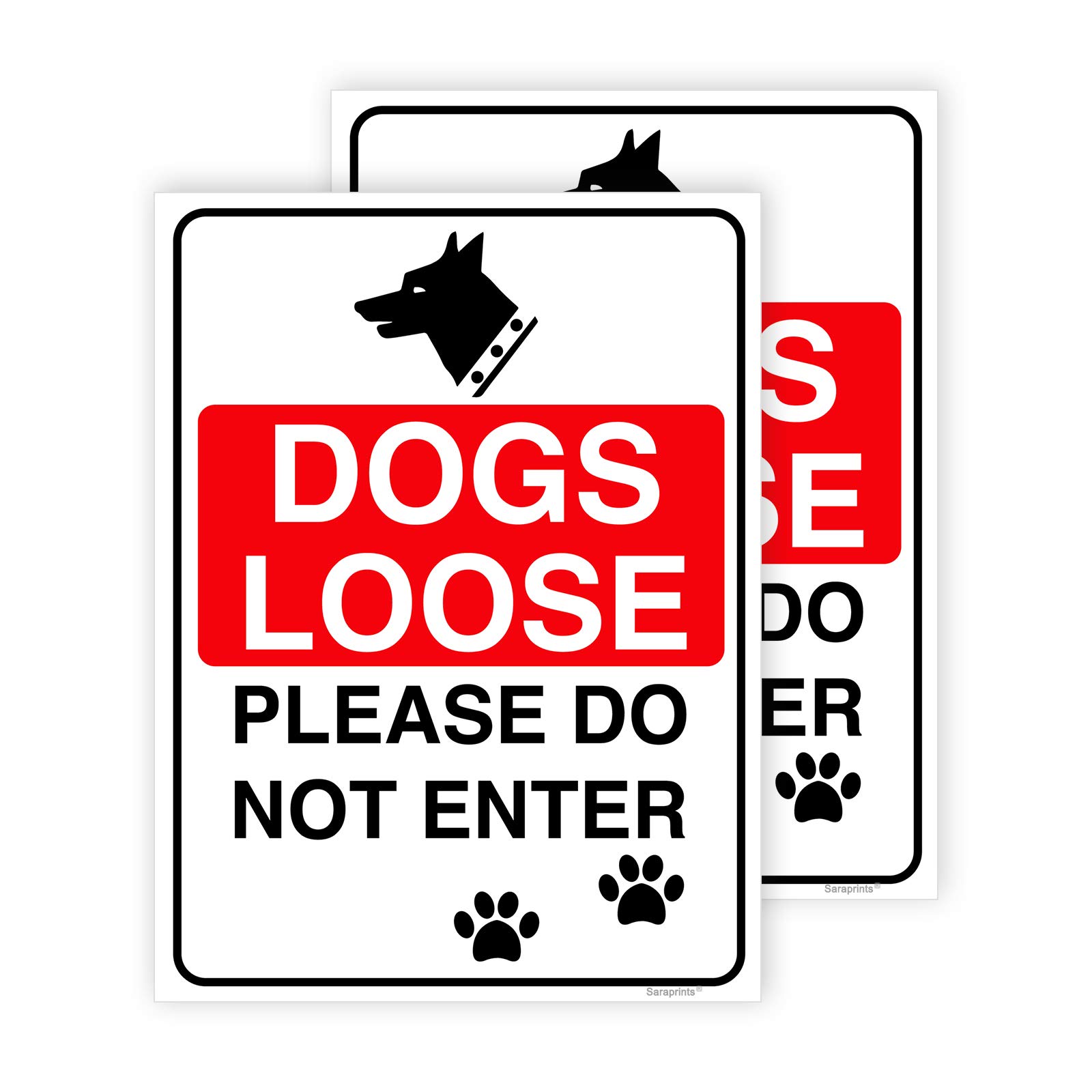 Pack of 2 Dogs Loose Sign Stickers Self Adhesive (150 x200 mm) Dog Signs for Gates Waterproof Stickers Sara Prints®