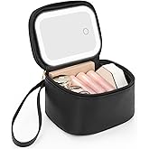 Relavel Mini Makeup Bag with Led Mirror, Small Cosmetic Bag with 3 Light Modes, Rechargeable Portable Makeup Pouch with Hands-Free Wrist Strap for Pool Parties丨Work Touch-Ups丨Travel - Black