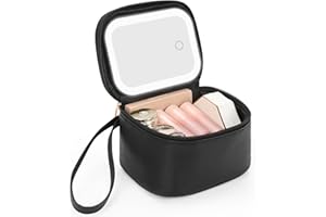Relavel Mini Makeup Bag with Led Mirror, Small Cosmetic Bag with 3 Light Modes, Rechargeable Portable Makeup Pouch with Hands-Free Wrist Strap for Pool Parties丨Work Touch-Ups丨Travel - Black
