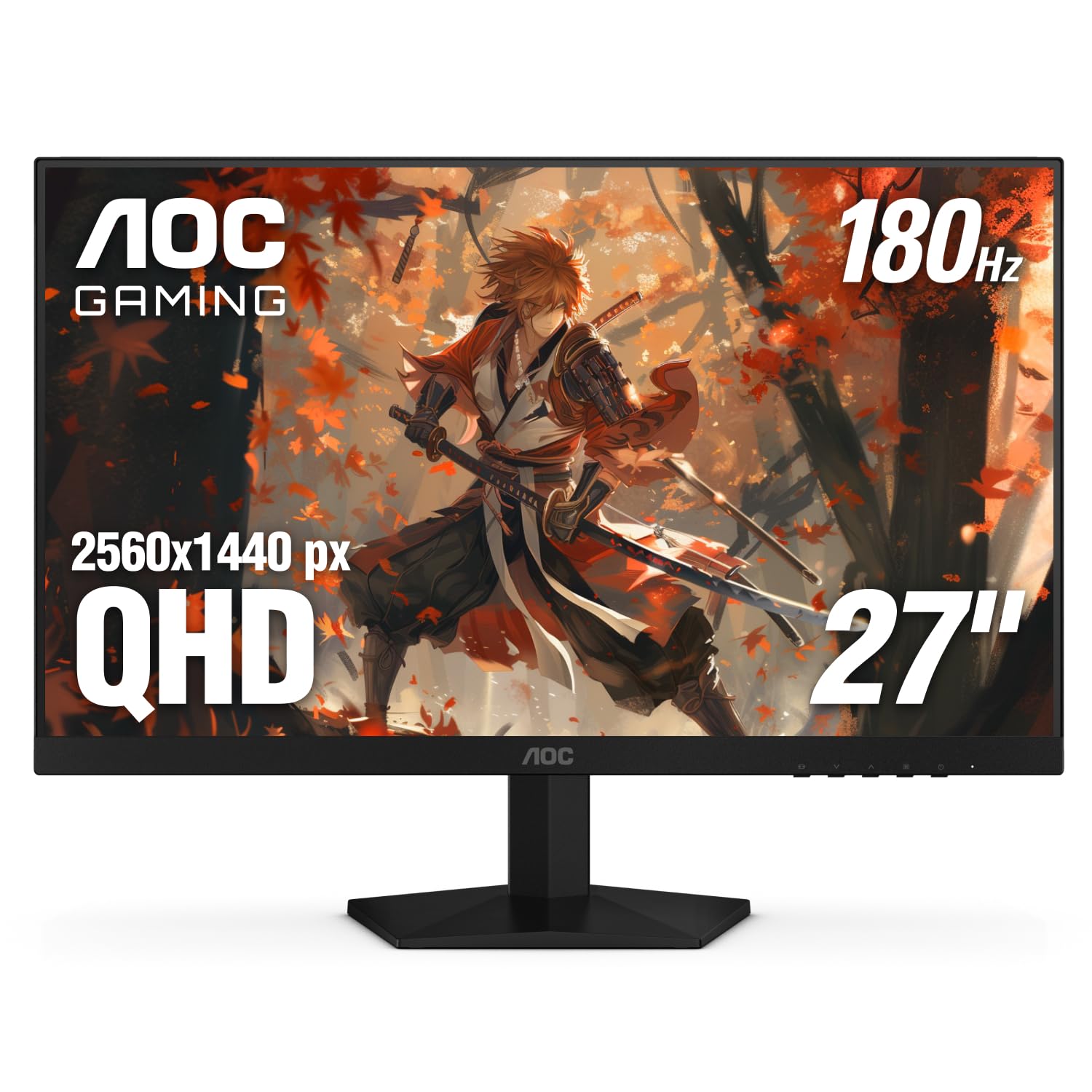 AOC Q27G4XN Monitor para juegos de 27 pulgadas, 2K QHD 2560x1440, frecuencia de actualización de 180 Hz, 1 ms GtG, sincronización adaptativa, altura ajustable, 2 HDMI 2.0, 1 puerto de pantalla, HDR10, compatible con G-Sync