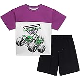 Monster Jam Ottoman Ribbed T-Shirt and French Terry Shorts Outfit Set Toddler to Little Kid Grave Digger