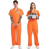 Ragelion Prisoner Jumpsuit Men Women Orange Prisoner Costume Inmate Costume Adult Halloween Jail Uniform Criminal Outfit