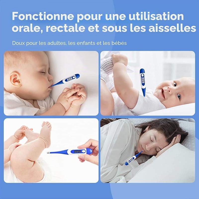 Thermomètre Flexible pour Adultes et Enfants, Berrcom Thermomètre Buccal Médical et Pour Avant-Bras étanche avec Alarme de Fièvre
