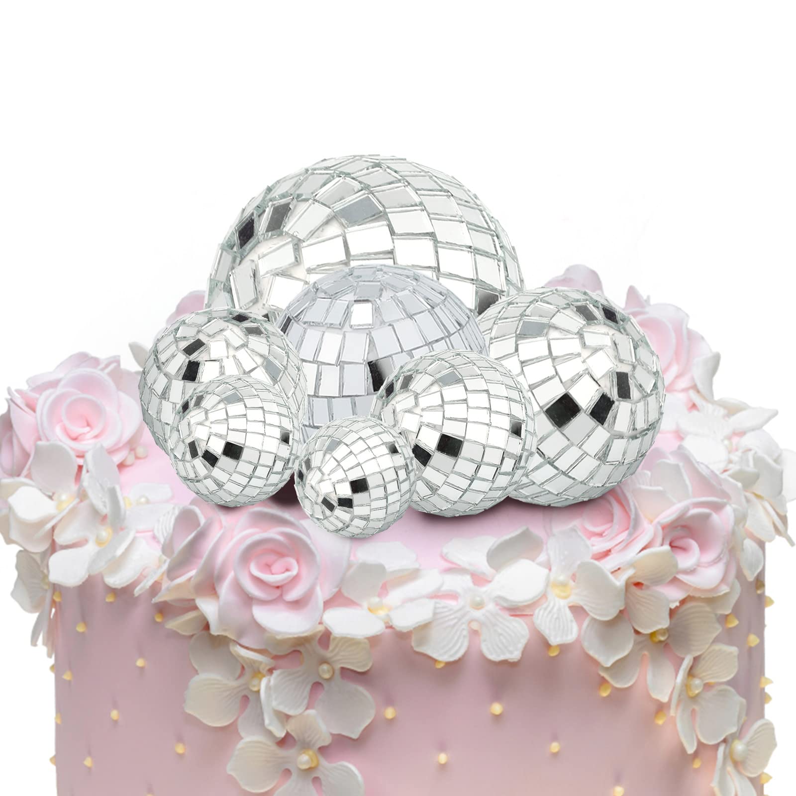 7pcs Disco Ball Cake Topper, 4 Sizes Disco Balls for Cake Disco Ball Party Decorations Disco Theme Accessories for 70s Theme Party Favor