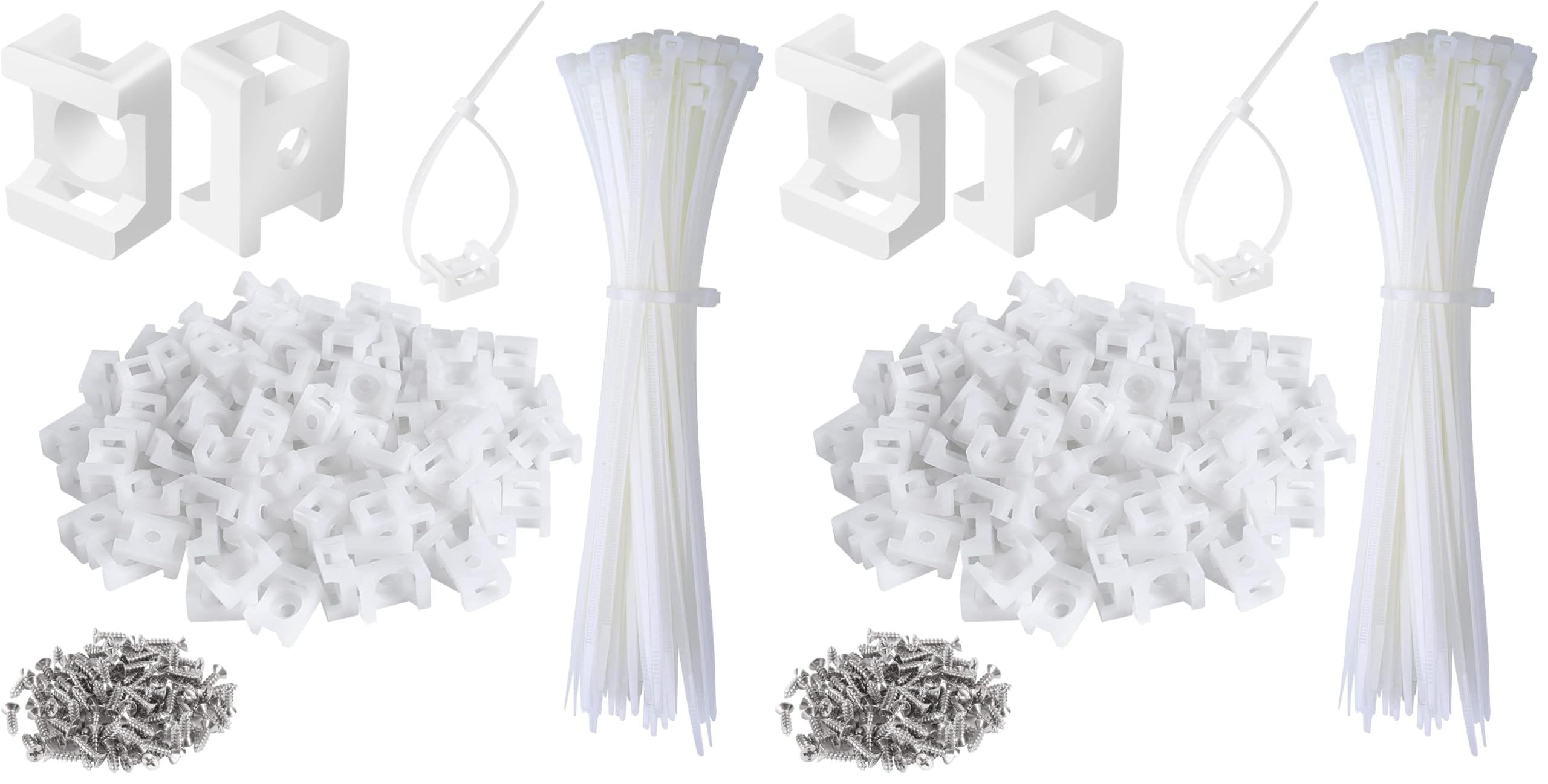 100 Pcs Cable Zip Tie Saddle Type Mounts Base with 8" Cable Ties Tapping Screw, Wire Cable Clips Organizer Holders Clamps White (Pack of 2)