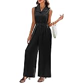 LOOKBOHO Women Dressy Summer Casual Jumpsuit Sleeveless V Neck Wide Leg Pants Rompers Fashion Elegant One Piece Outfit