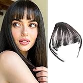 Clip in Bangs Real Human Hair for Women, Wispy Bangs Hair Clip Dark Brown Bang on Fake Bang with Temples on Fake for Christmas Women Daily Wear Wedding