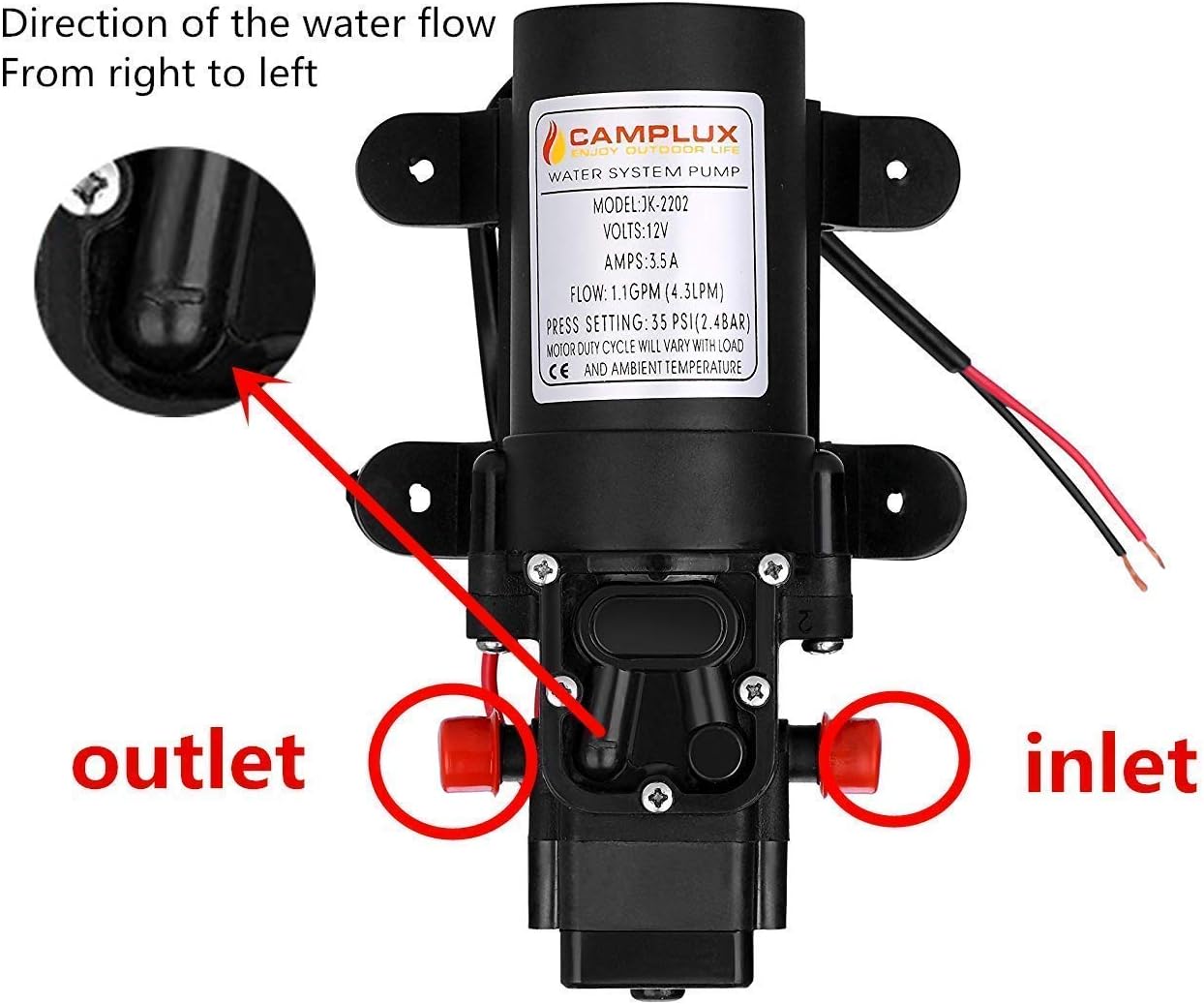 Camplux 12V 4.3L Water Pump 35PSI DC Diaphragm for Caravan RV Marine Fishing Boat 4.3LPM, Black - Image 5