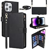 iCoverCase Compatible with iPhone 15 Pro Max Crossbody Case with Strap, Wallet Phone Case Card Holder [Not Detachable] PU Leather Kickstand Zipper Lanyard Case 6.7" (Black)