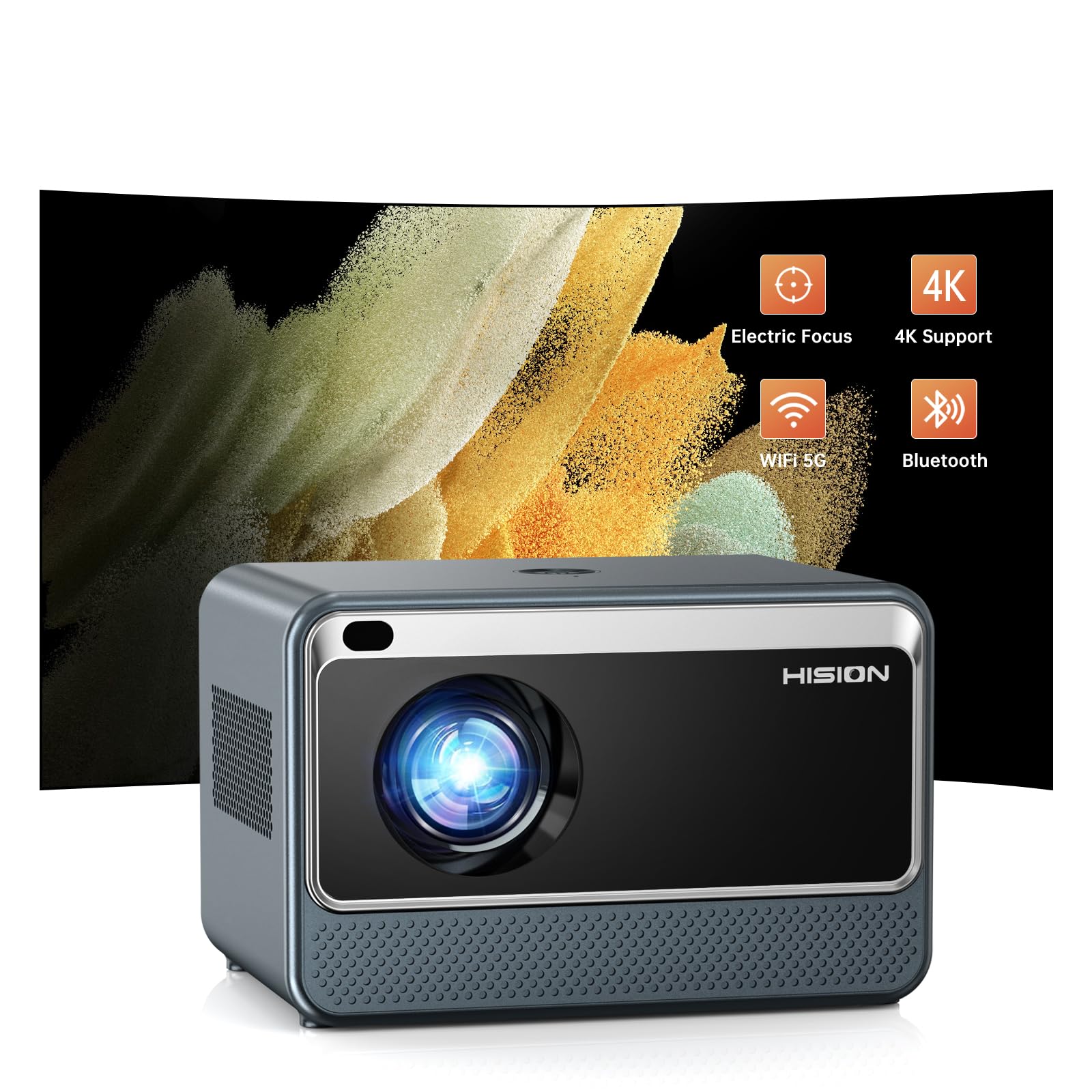 Photo 1 of Projector WiFi Bluetooth Mini Portable: HISION 1080P Full HD 4K Support Outdoor Home Theater Movie Video LED Wireless Indoor Electric Focus 13000 Lumen Compatible with Phone TV Stick PC USB HDMI