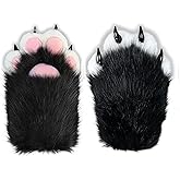 Furry Paws Gloves,Cute Plush Wolf Cat Paw Gloves with Claws Faux Fox Fur Fursuit Paws Halloween Cosplay Animal Costume