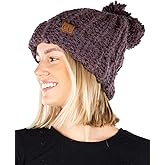 Funky Junque Women's Jumbo Yarn Chunky Knit Slip Stitch Beanie with Pom Pom Hat