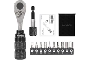 PACYTION Bike Tool Kit, Bike Repair Kit Mini Ratchet Wrench Set with 10 Bits, 1/4 Ratchet Ratcheting Screwdriver 10 in 1, MTB Road Bike Ratchet Wrench for Tight Spaces With Extension Rod, Storage Case & Bag