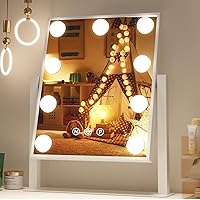 Hollywood Vanity Mirror with Lights, Makeup Mirror with Touch Control, 9 Dimmable Bulbs, 3 Color Lights,10X Magnification, Al