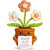 penzoos Emotional Support Plant, Handmade Crochet Potted Flower with Inspirational Message Card, Orange & White Knitted Daisy, Stress Relief Gift for Friends, Family, and Coworkers