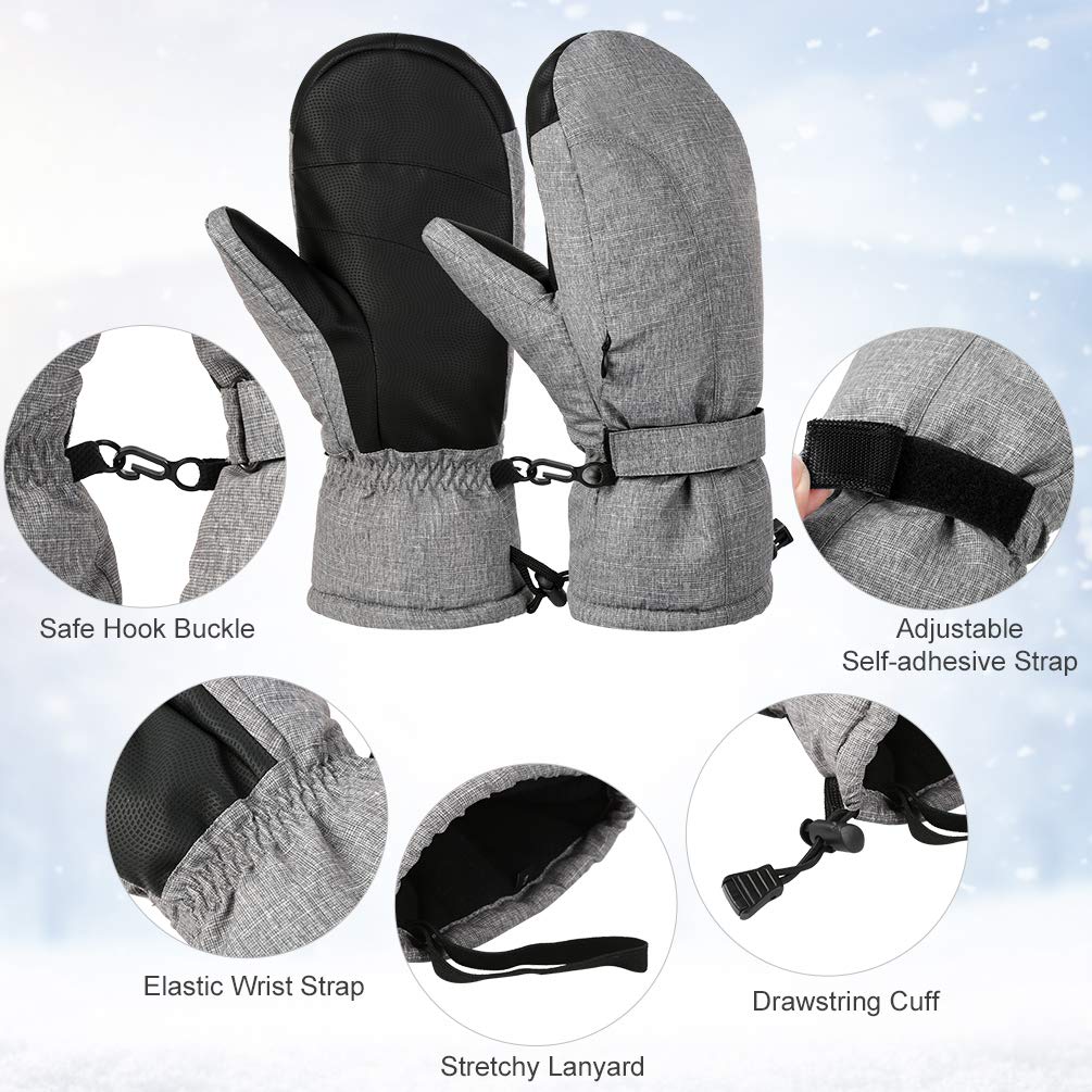 Vbiger Ski Handschuhe Warme Winter Handschuhe Lässige Outdoor Sports Handschuh Verdickte Kalt Wetter Handschuhe Winddichte Winter Snowboard Handschuhe für Männer und Frauen, Grau