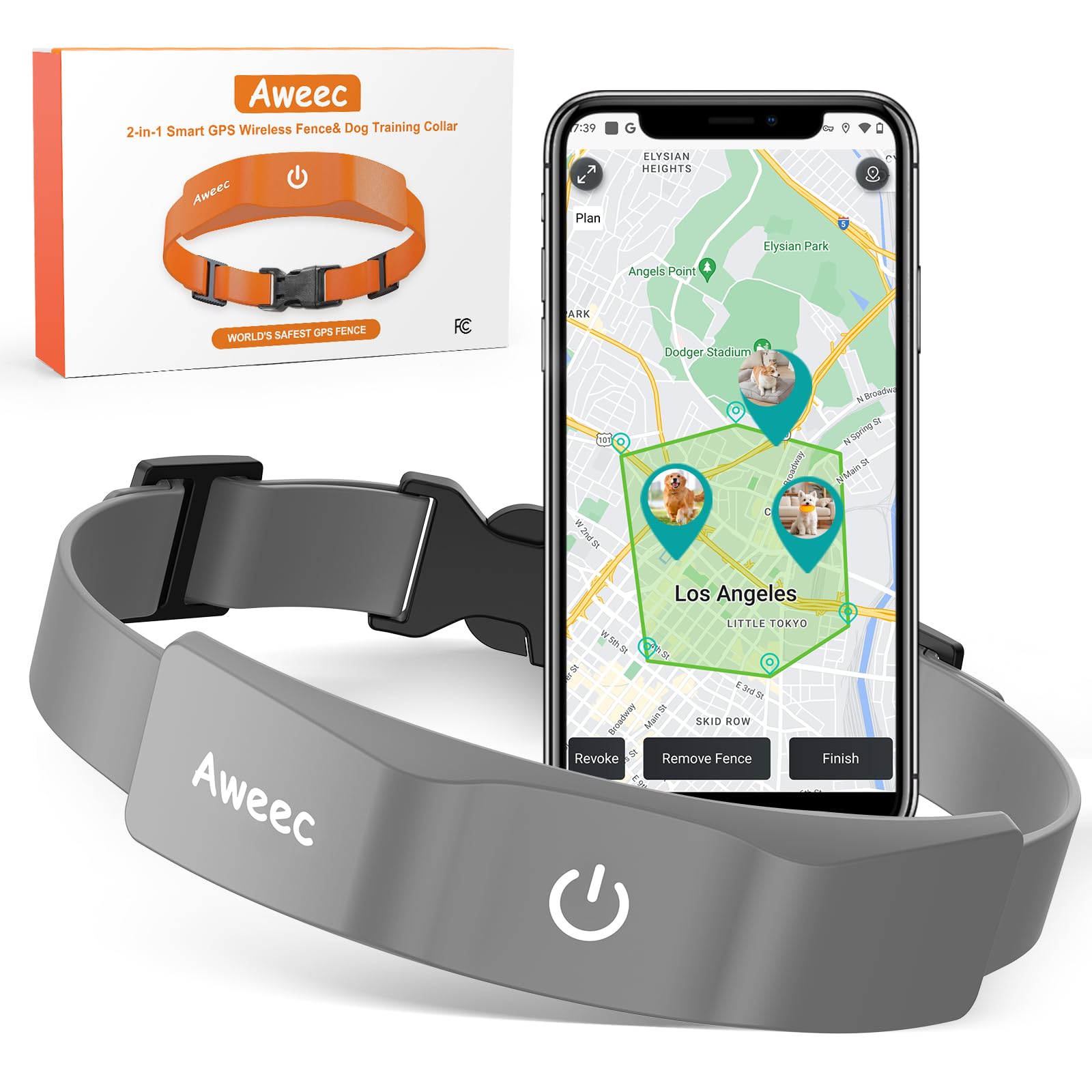 Photo 1 of GPS Wireless Dog Fence with Free App, Electric Fence System with Training Collar, Portable Fence for Outdoor Use, Rechargeable Waterproof Flexiable Collar, Adjustable for Large Medium Dogs (Grey)