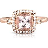 KOKAV 14K Rose Gold Genuine Morganite 7mm Cushion Diamond Ring. Size 7