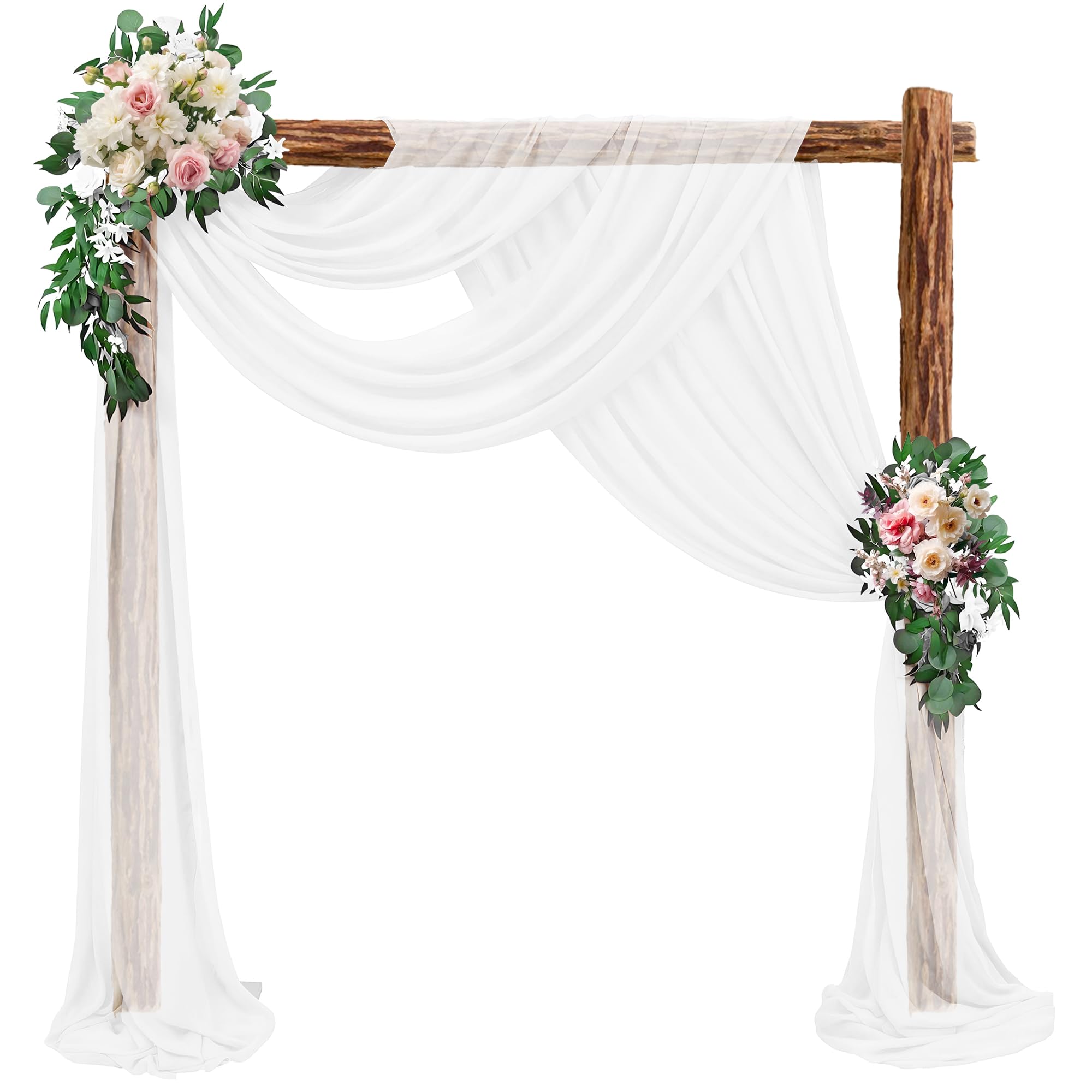MEKOTRIN Wedding Arch Draping Fabric, 2 Panels 28" x 20ft White Chiffon Fabric Drape Backdrop Drapery Sheer Curtains for Arbor Wedding Banquet Party Archway Ceremony Ceiling Decorations