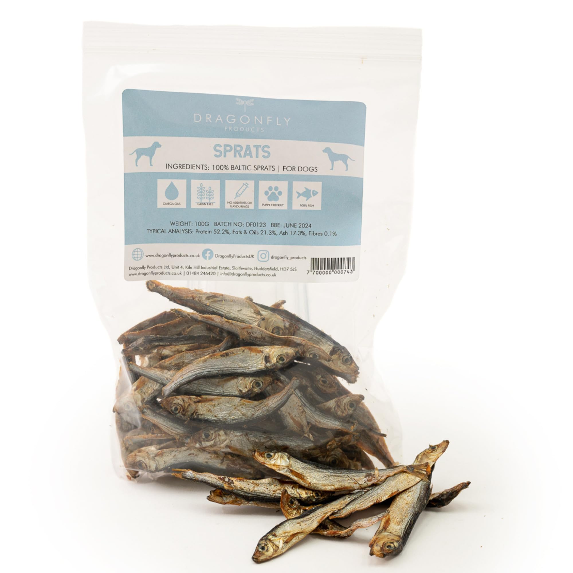 Dragonfly Products Sprat Dog Treats 250g | Pure Grain & Gluten Free Healthy Treats for Dogs | Natural & Hypoallergenic | For Puppy and Adult Dog