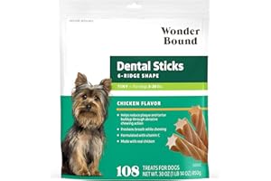 Amazon Brand - Wonder Bound Chicken Flavor Dental Sticks for Tiny Dogs (5-20 lbs), 6-Ridge Shape for Plaque & Tartar Control, Freshens Breath, Made With Real Chicken, 108 Count (Pack of 1)