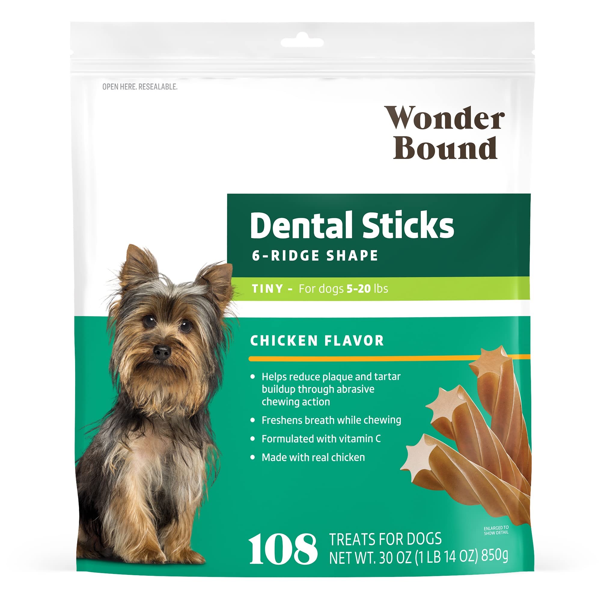 Photo 1 of *19, May 2027* Wonder Bound Chicken Flavor Dental Sticks for Tiny Dogs (5-20 lbs), 6-Ridge Shape for Plaque & Tartar Control, Freshens Breath, Made With Real Chicken, 108 Count