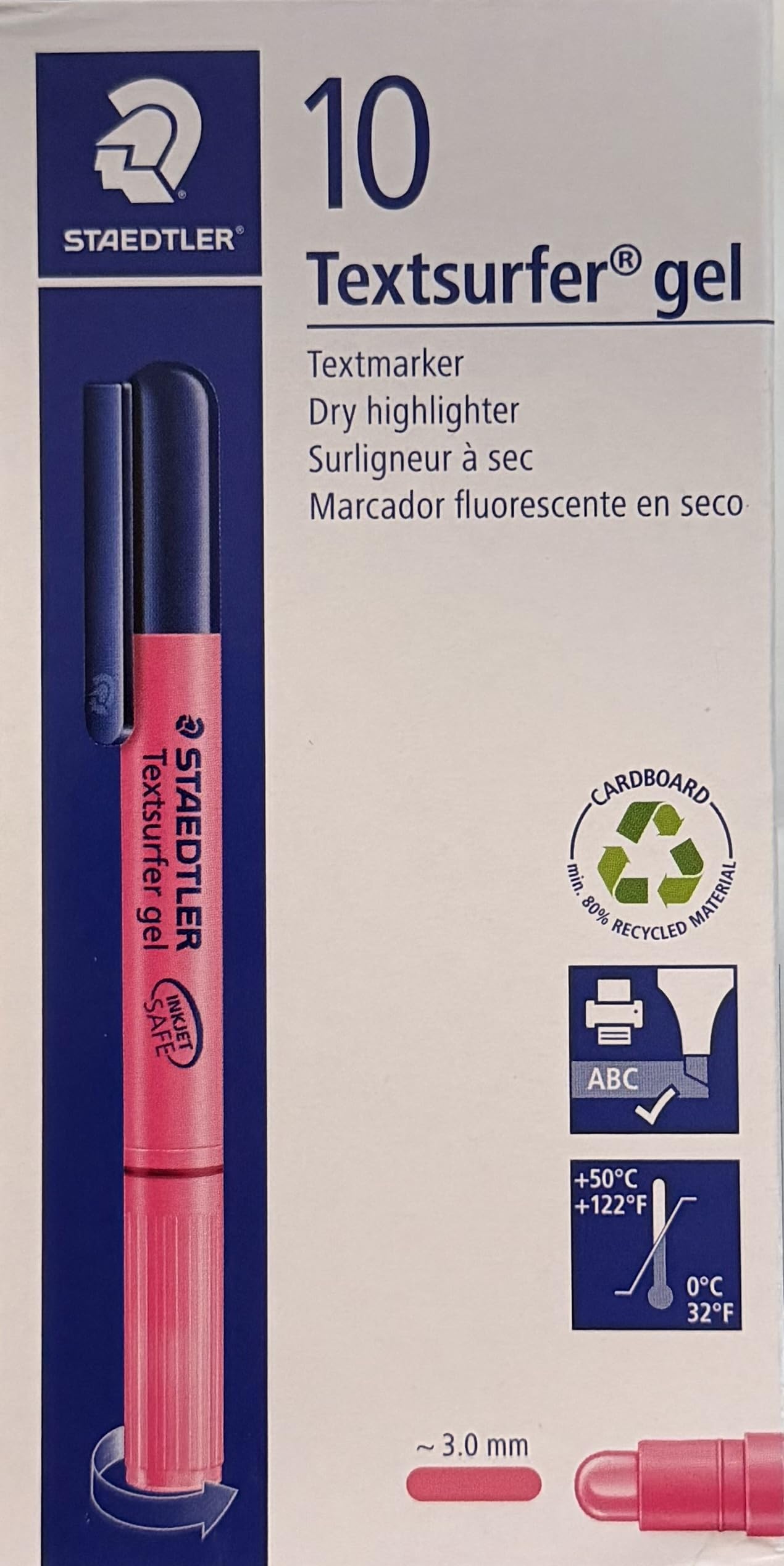 Staedtler 264-23 Textsurfer Gel Highlighter Inkjet-Safe Twist-Action Line Width 3 mm - Pink, Pack of 10