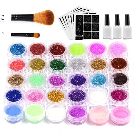 Tattoo-Kit,JuguHoovi ?New Version?Glitzer-Tattoo-Set Temporäre Tattoos Make Up Glitzer Körper Schminkset Glitzer,mit 24 Große