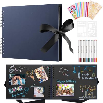 DazSpirit Photo Album Scrapbook 80 Pages with 12 Metallic Pens Blue