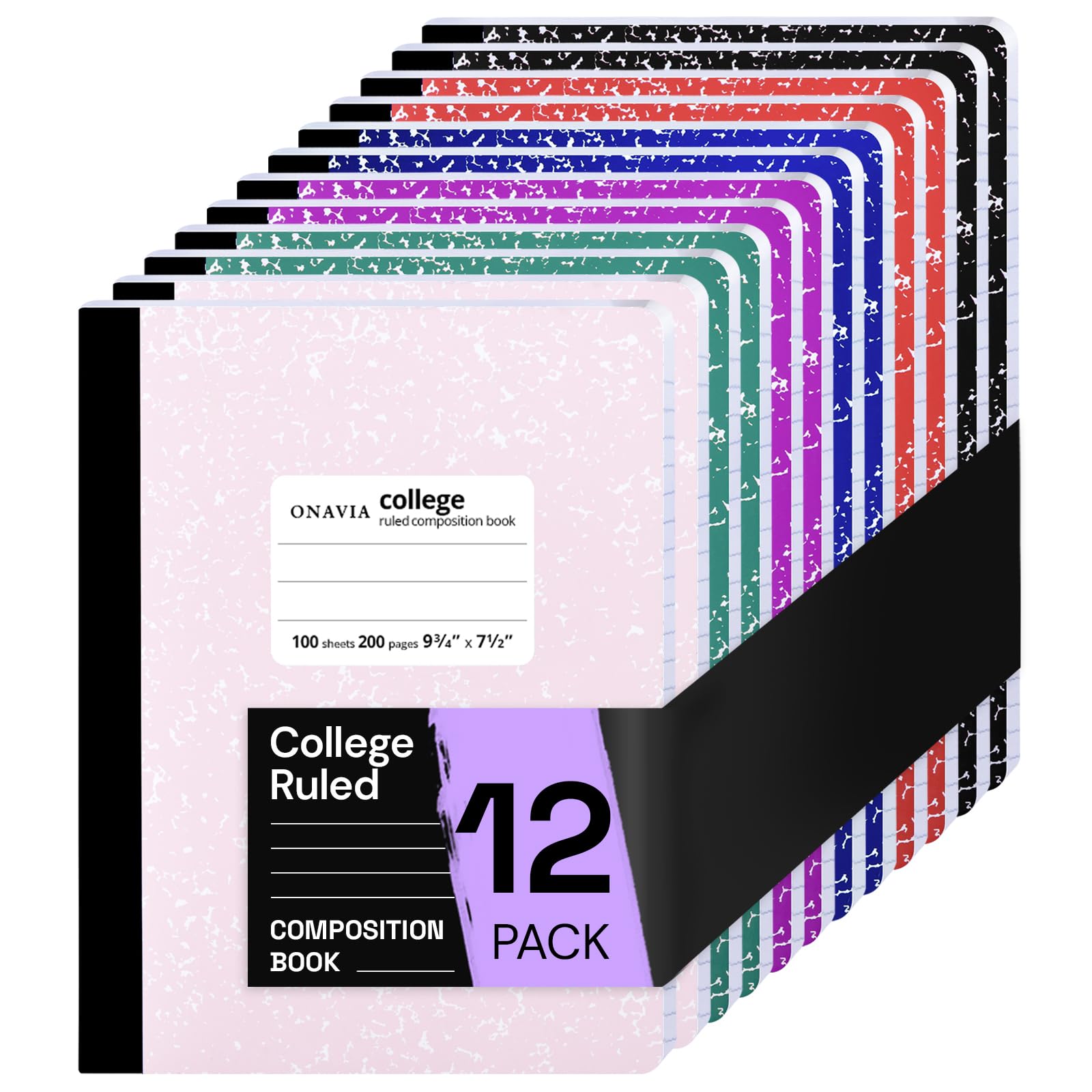Photo 1 of ONAVIA Composition Notebook College Ruled 12 Pack, 200 Pages (100 Sheets), 9-3/4 x 7-1/2, Marble Composition Books Bulk, Notebooks for School, Work,Durable Comp Book,School Supplies,Assorted Colors