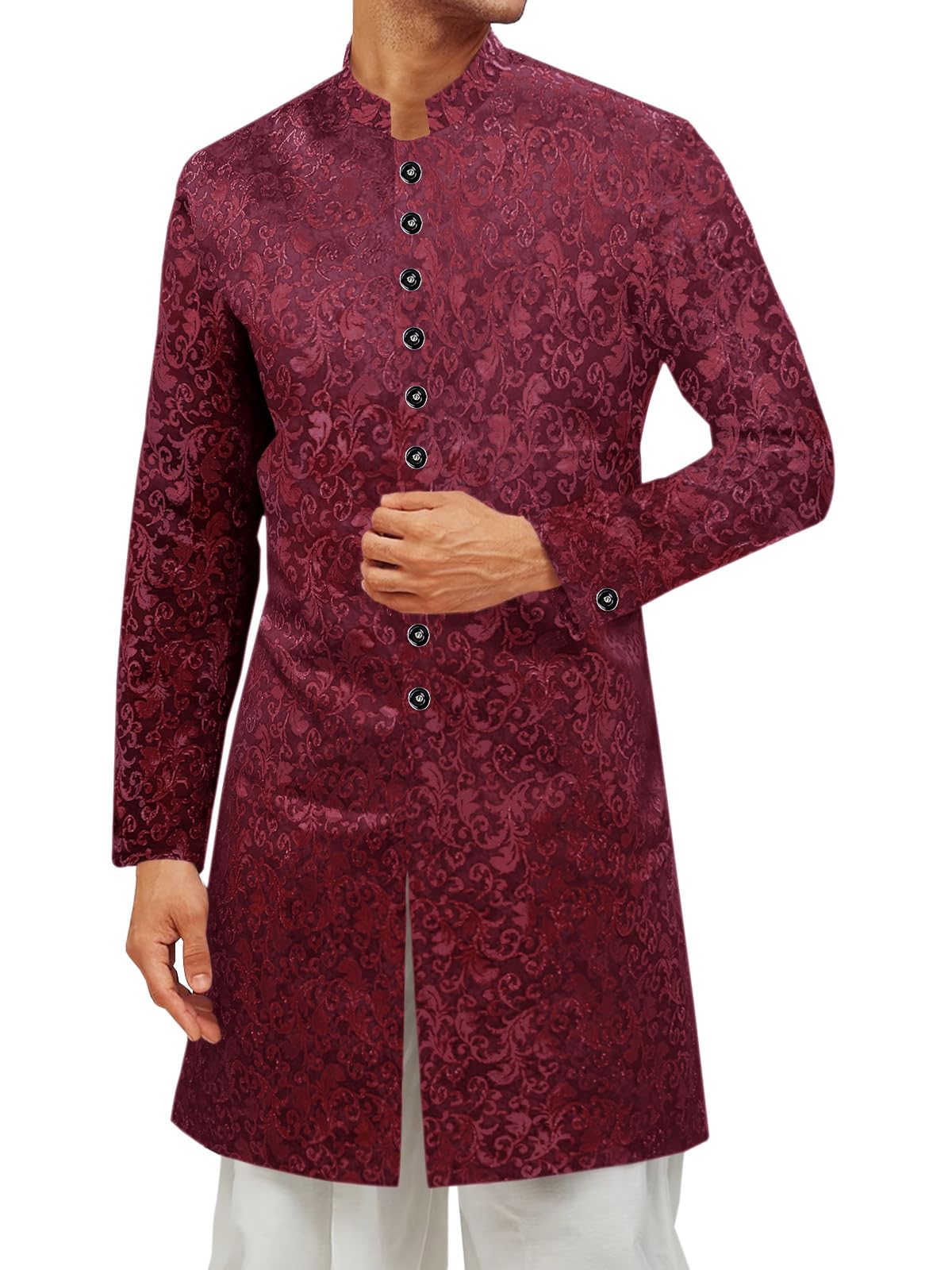 Photo 1 of Runcati Mens Kurta Sherwani Coats Kaftan Indian Ethnic Royal Suits Mandarin Collar Wedding Festive Party Blazer
