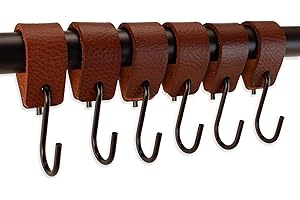 Brute Strength - S Hook with Leather Loop - Cognac - 6X - 12.5 x 2.5 cm - Coat Hook - Leather