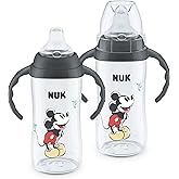 NUK First Choice Mickey Mouse Large Learner Cup 2.0, 10oz. Sippy Cup with Handles, Spill Proof, Leak Proof Soft Straw Cup, 2-pack