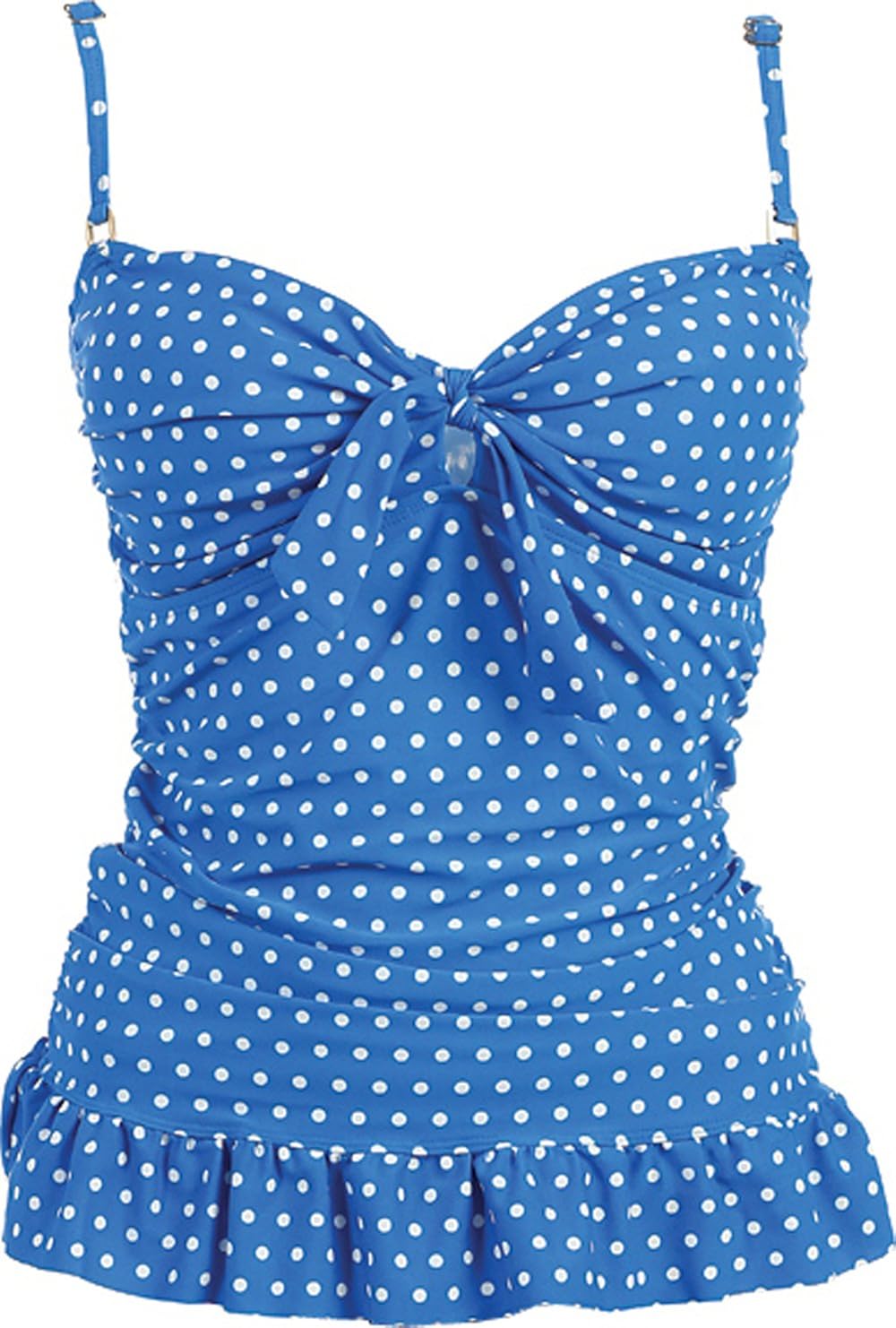 Polka Dot Ruffle Tankini Swimsuit Bathing Suit Top Junior and Junior Plus, 2X, Blue