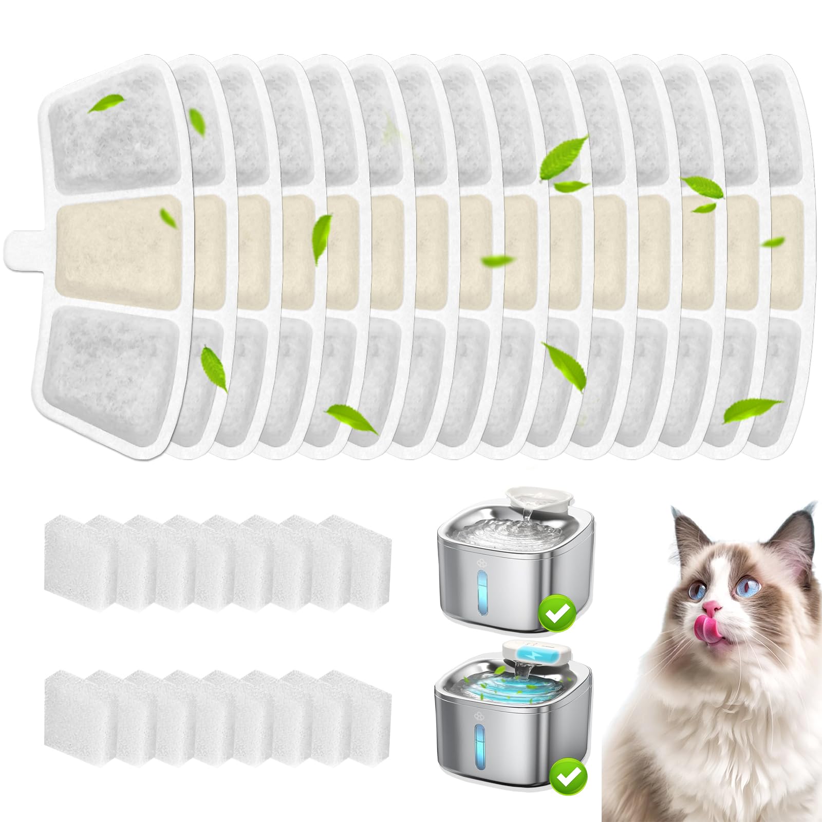 Photo 1 of 16+16 Pack Replacement Filters for Oneisall PW04 3.5L Wireless Cat Water Fountain, Includes 16 Filters & 16 Sponges