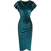 ZAFUL Velvet Dress for Women Wedding Guest Dress Ruffle Sleeve Ruched Bodycon Cocktail Party Dresses