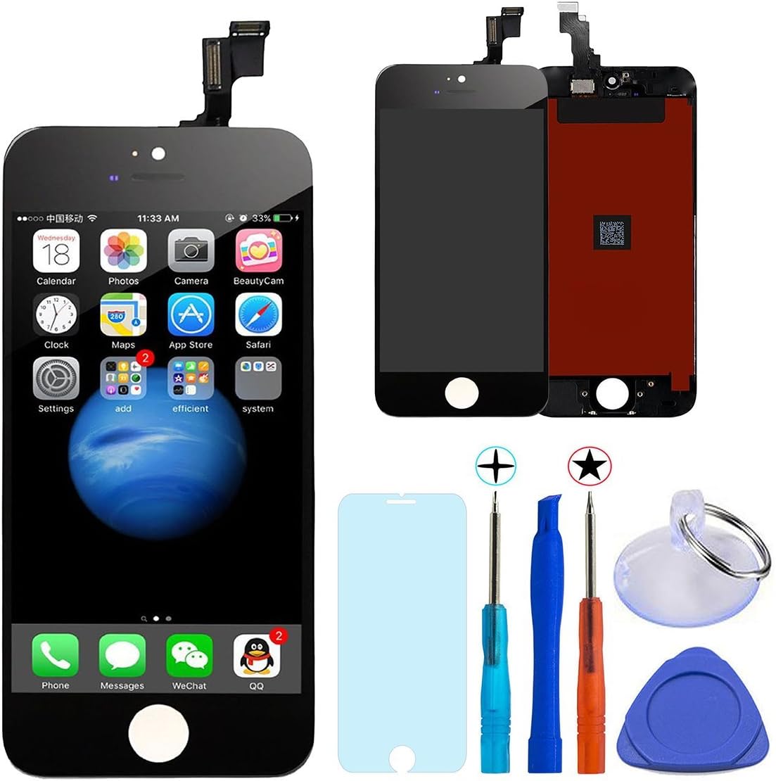 KXC ST LCD Display Replacement Touch Screen Digitizer Frame Assembly Full Set with Free Tools and Glass Screen Protector For iphone 5s (4.0 inches) Black