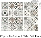 indabyo 20pcs Vintage Victorian Tile Stickers 15x15 cm Moroccan Grey Beige view 2