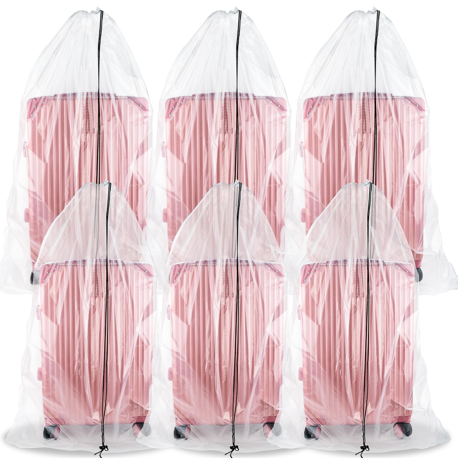 6 Pack Extra Large Clear Drawstring Plastic Storage Bags, 5 Mils Extra Thicken Large Plastic Storage Bags, Dustproof Moistureproof Dustproof Luggage Storage Bags for Suitcase, 35x63