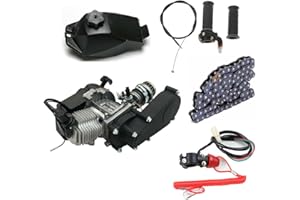 YUNLAIGOTOP 49cc 50cc Single Cylinder Engine Motor, 2-Stroke Engine with Air-Cooled & Chain-T8F, Pull Start Engine Motor Gear Box Chain Kit for Pocket Bike/Mini Dirt Bike/ATV/Scooter
